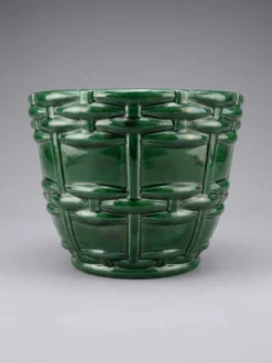Cache-pot, jardinière Art Déco Saint-Clément signé Blanche Letalle en céramique émaillée vert malachite