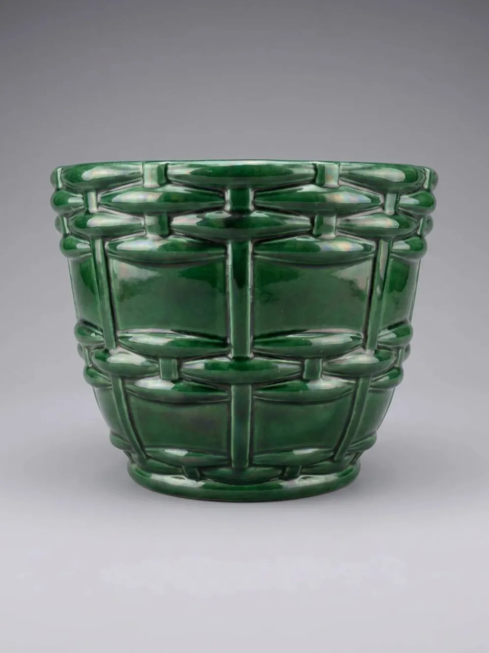 Cache-pot, jardinière Art Déco Saint-Clément signé Blanche Letalle en céramique émaillée vert malachite