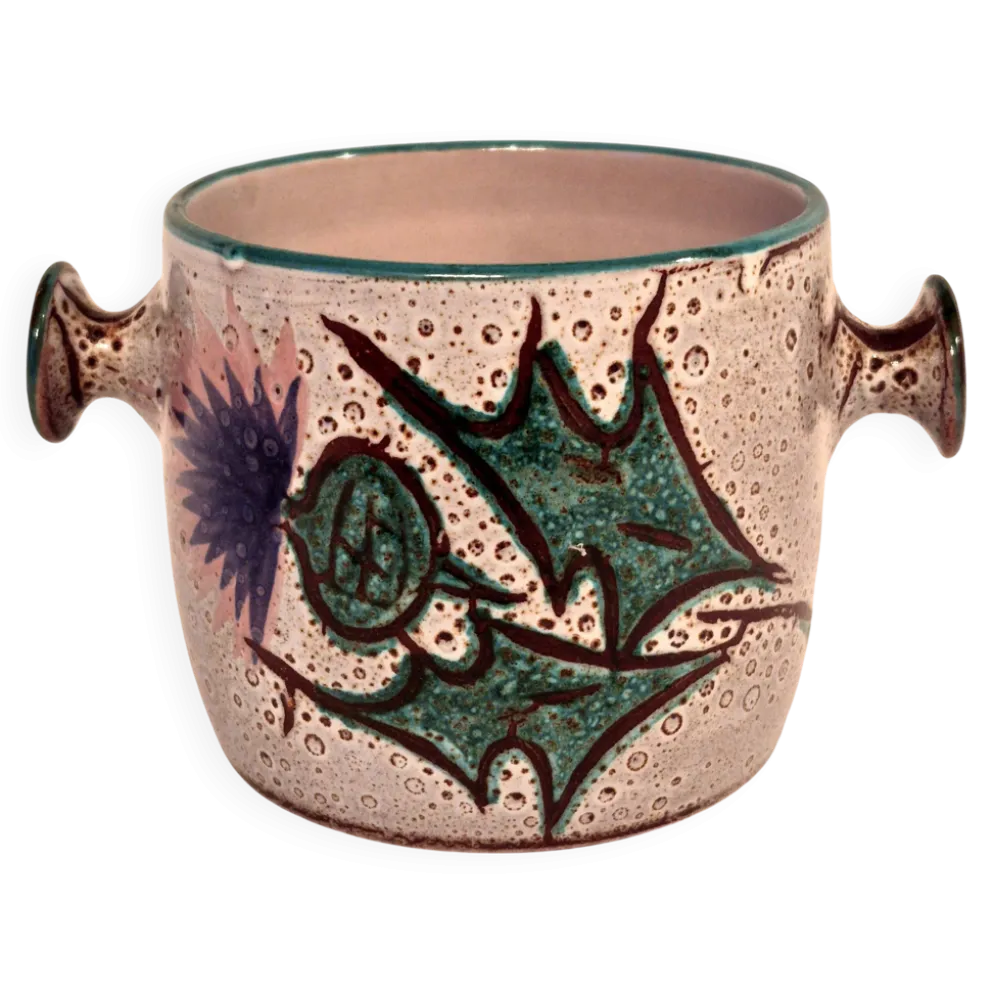Cache-pot, Vase, Pot couvert, Vallauris motif « Aux Chardons » par E.Danie