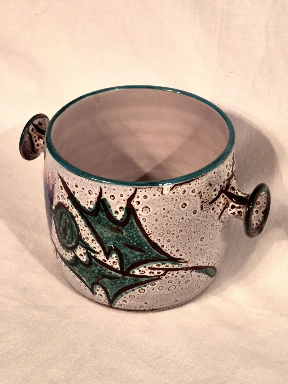 Cache-pot, Vase, Pot couvert, Vallauris motif « Aux Chardons » par E.Danie
