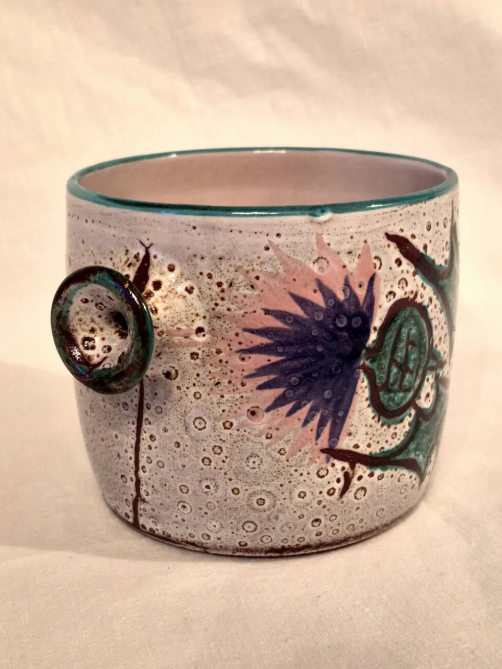 Cache-pot, Vase, Pot couvert, Vallauris motif « Aux Chardons » par E.Danie