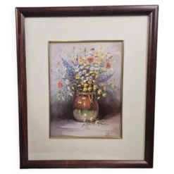 Cadre vintage bouquet de fleurs signé Roca – Impression décorative sous verre
