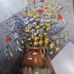 Cadre vintage bouquet de fleurs signé Roca – Impression décorative sous verre