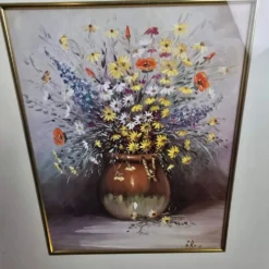 Cadre vintage bouquet de fleurs signé Roca – Impression décorative sous verre