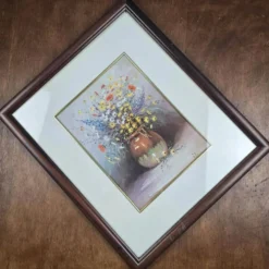 Cadre vintage bouquet de fleurs signé Roca – Impression décorative sous verre