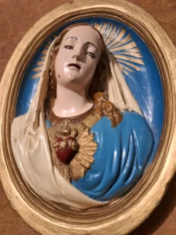 Cadre vintage de la Vierge en plâtre, tableau religieux ancien