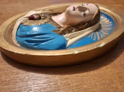 Cadre vintage de la Vierge en plâtre, tableau religieux ancien