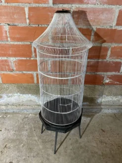 Cage a oiseaux ancienne metal noir & blanc sur pieds deco vintage