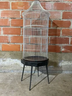 Cage a oiseaux ancienne metal noir & blanc sur pieds deco vintage