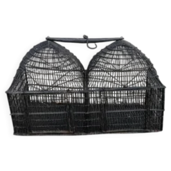 Cage double à oiseaux fer noir ancienne décoration campagne dômes ethnique
