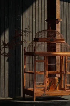 Cage à oiseaux décorative en bois peint chinois, début du 20e siècle, années 1930