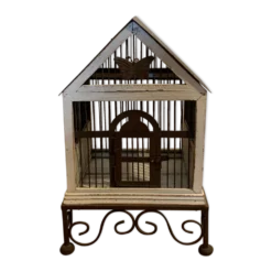 Cage à oiseaux en fer et bois