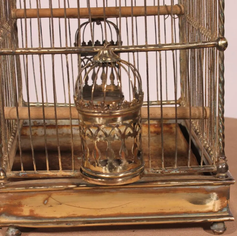 Cage à Oiseaux En Laiton - 19° Siècle