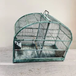 Cage à oiseaux en métal patiné vert
