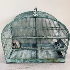 Cage à oiseaux en métal patiné vert