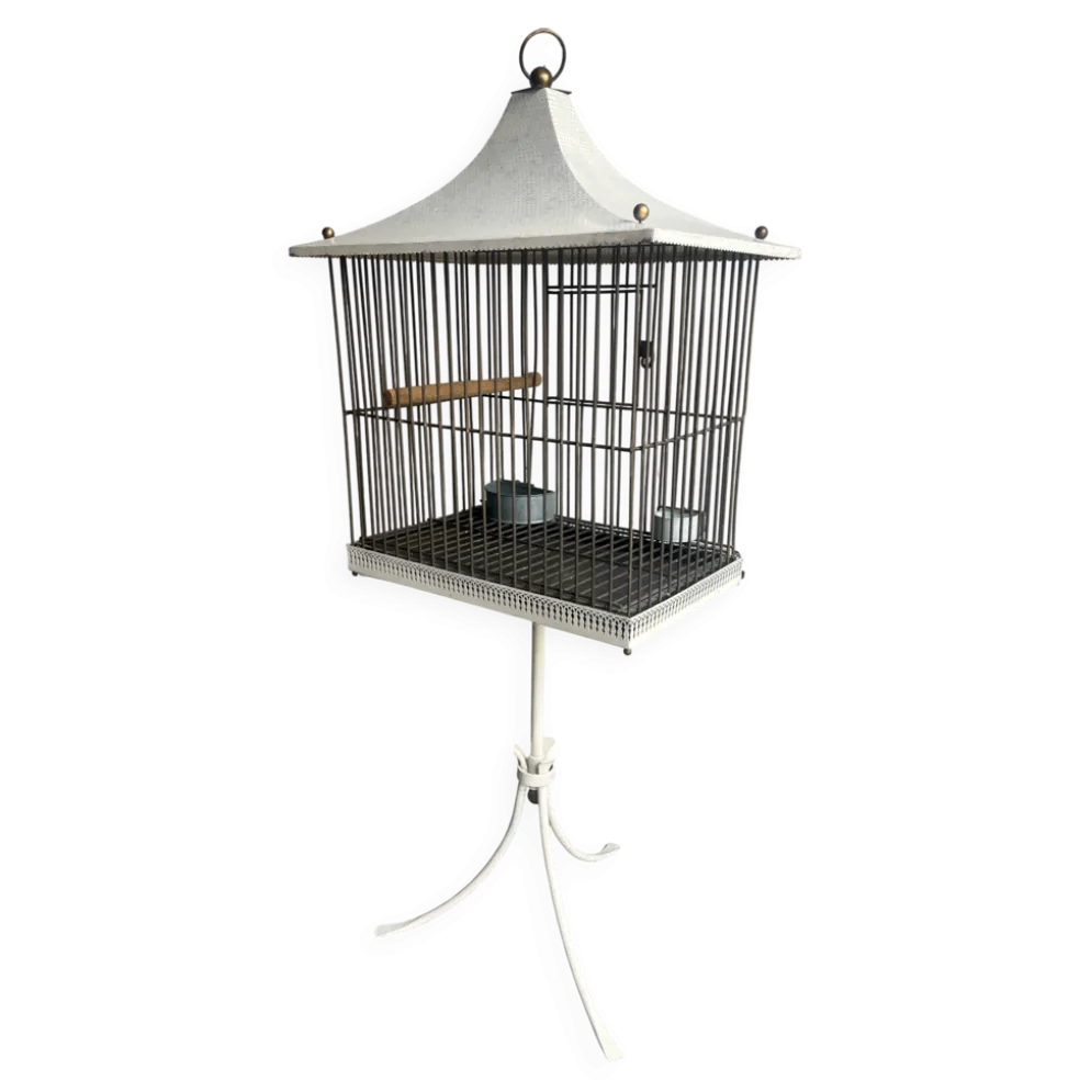Cage à oiseaux vintage style pagode sur pied