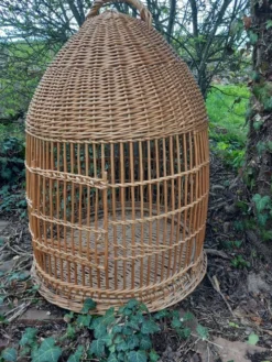 Cage à perroquet ancienne en rotin 85 cm de haut
