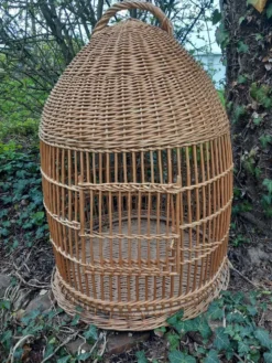 Cage à perroquet ancienne en rotin 85 cm de haut