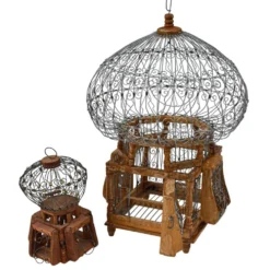 Cages à oiseaux décoratives fer et bois rondes vintages anciennes