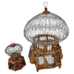 Cages à oiseaux décoratives fer et bois rondes vintages anciennes