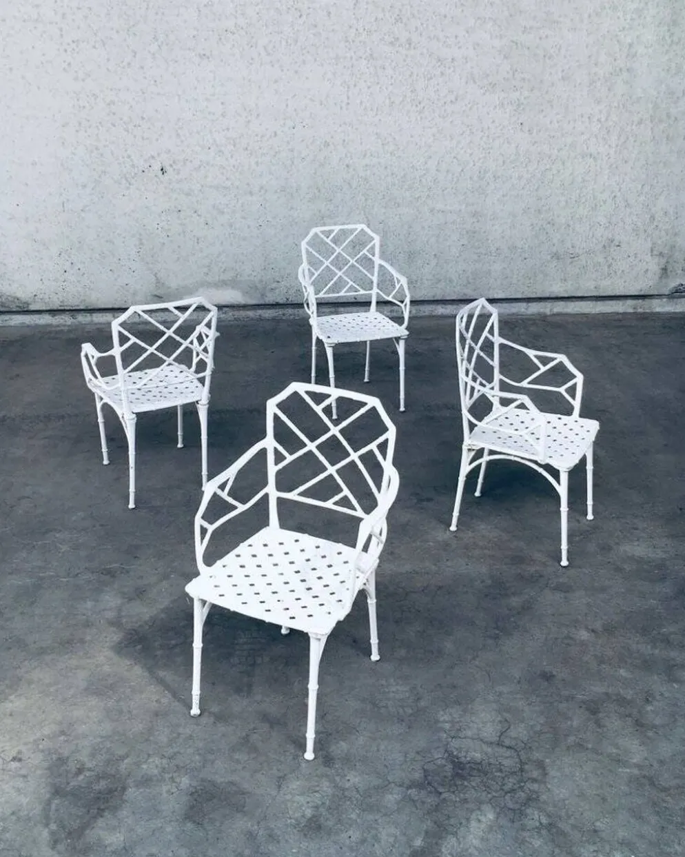 Calcutta Outdoor Armchair in Faux Bamboo by Hall Bradley for Brown Jordan, 1960s, Set of 4