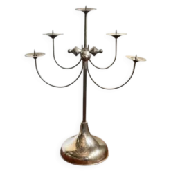 Candelabre sculptural en métal à cinq bras, Attila Demcsik, Hongrie, vers 1980