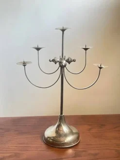 Candelabre sculptural en métal à cinq bras, Attila Demcsik, Hongrie, vers 1980