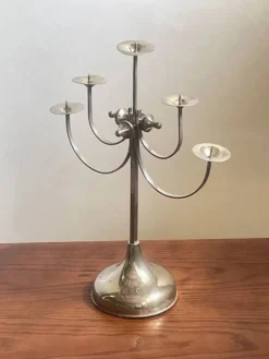 Candelabre sculptural en métal à cinq bras, Attila Demcsik, Hongrie, vers 1980
