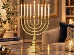 Candelabres vintage Menorah à 9 branches Judaica juive porte-bougies en laiton doré