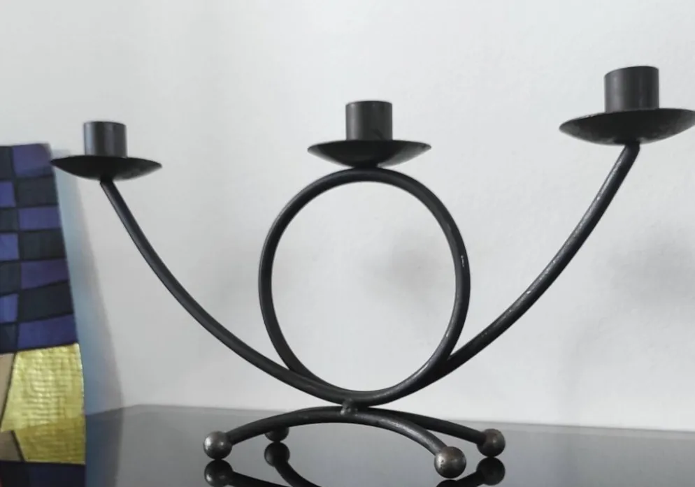 Candélabre 3 feux en fer forgé moderniste