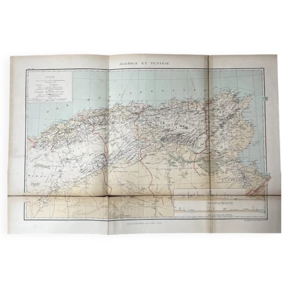 Carte ancienne Algérie et Tunisie 72,5x47cm