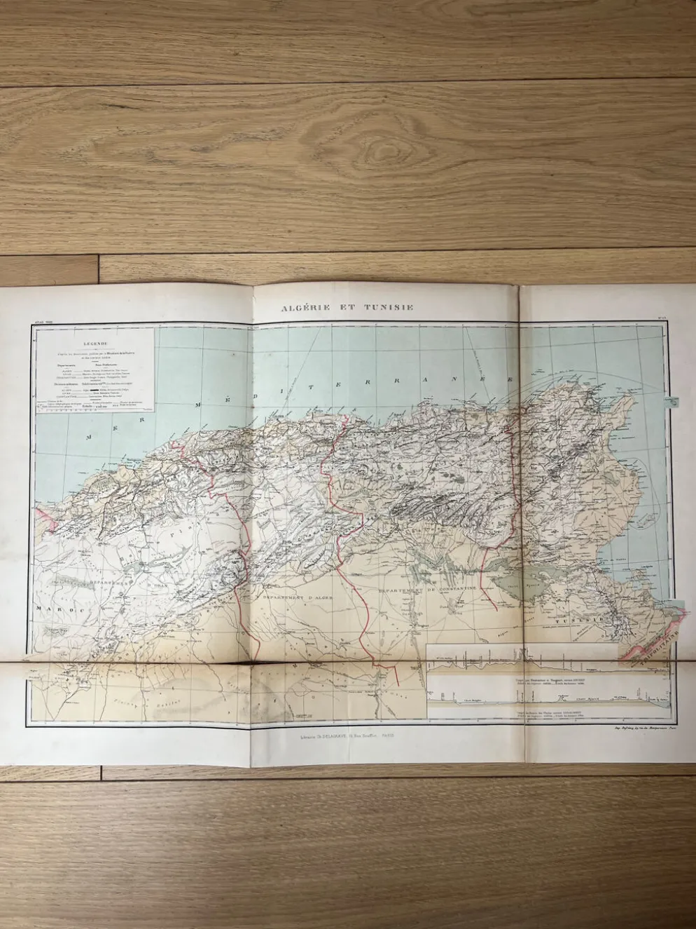 Carte ancienne Algérie et Tunisie 72,5x47cm