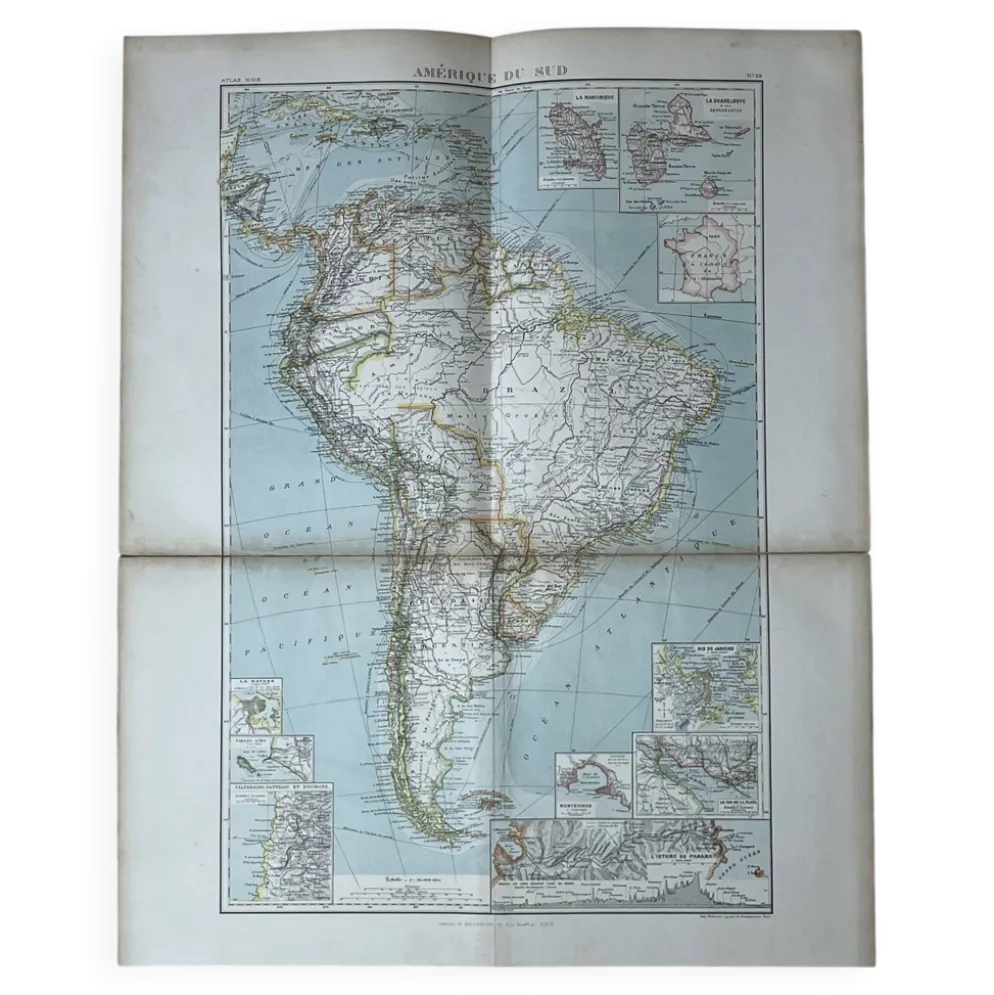 Carte ancienne Amérique du Sud 67x54cm