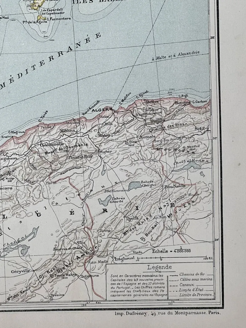 Carte ancienne Espagne et Portugal 55x37,5cm
