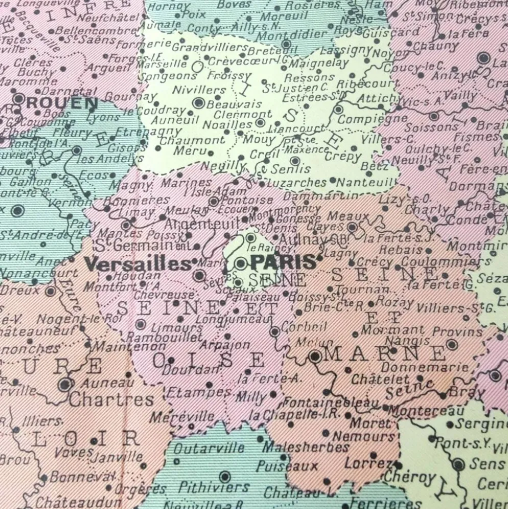 Carte ancienne France et ses départements en 1950 43x43cm