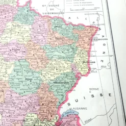 Carte ancienne France et ses départements en 1950 43x43cm