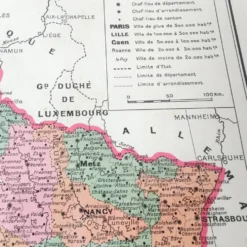 Carte ancienne France et ses départements en 1950 43x43cm