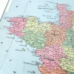 Carte ancienne France et ses départements en 1950 43x43cm