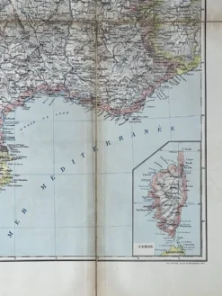Carte ancienne France Sud régions 71,5x53cm
