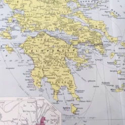 Carte ancienne Grèce Crète 43x43cm de 1950