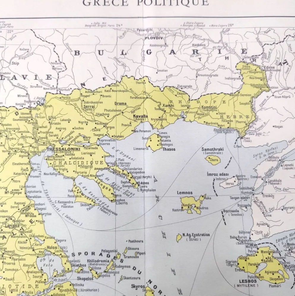 Carte ancienne Grèce Crète 43x43cm de 1950