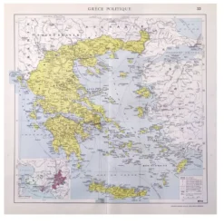 Carte ancienne Grèce Crète 43x43cm de 1950