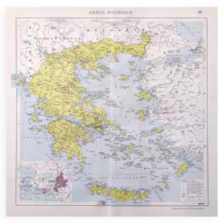 Carte ancienne Grèce Crète 43x43cm de 1950