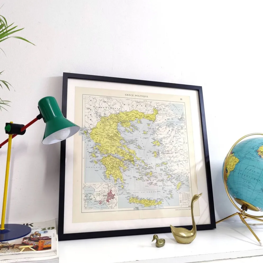 Carte ancienne Grèce Crète 43x43cm de 1950