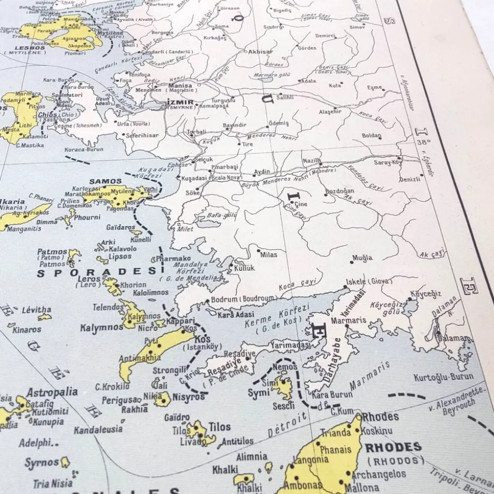 Carte ancienne Grèce Crète 43x43cm de 1950