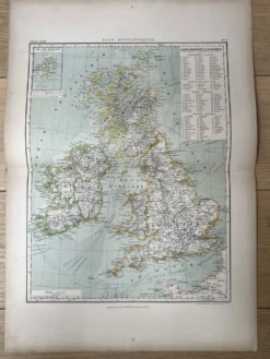 Carte ancienne Îles Britanniques 54x37cm