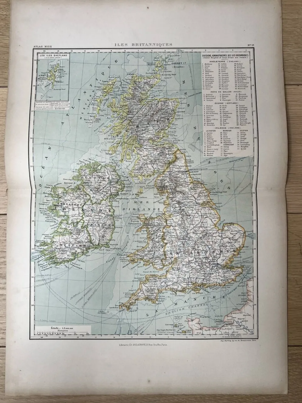 Carte ancienne Îles Britanniques 54x37cm