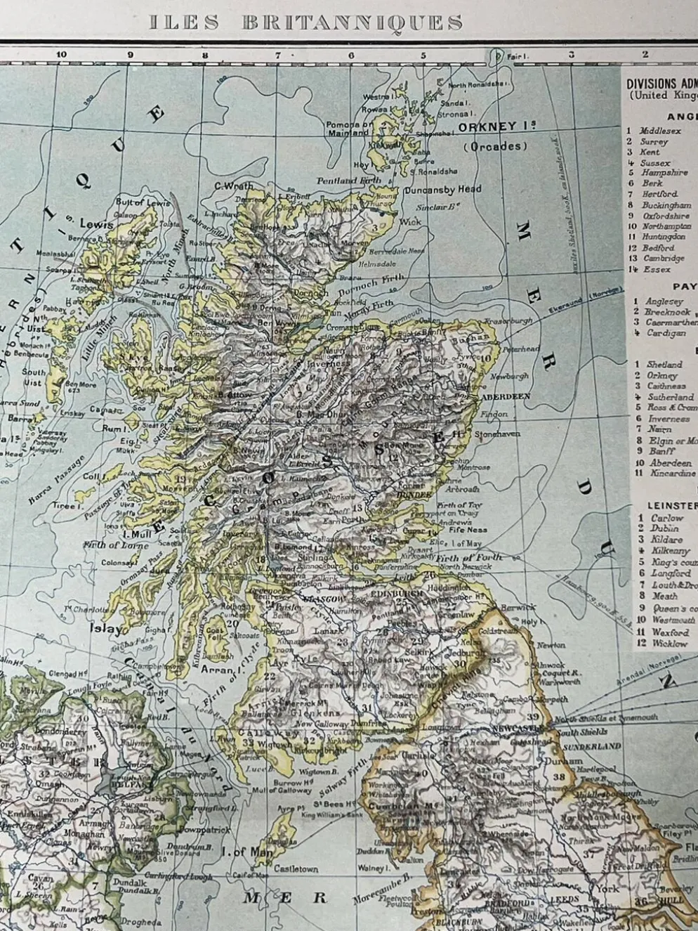 Carte ancienne Îles Britanniques 54x37cm