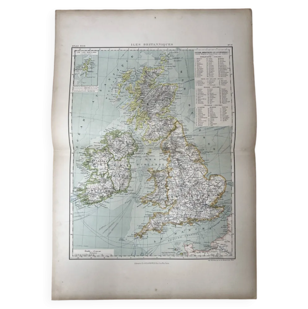 Carte ancienne Îles Britanniques 54x37cm