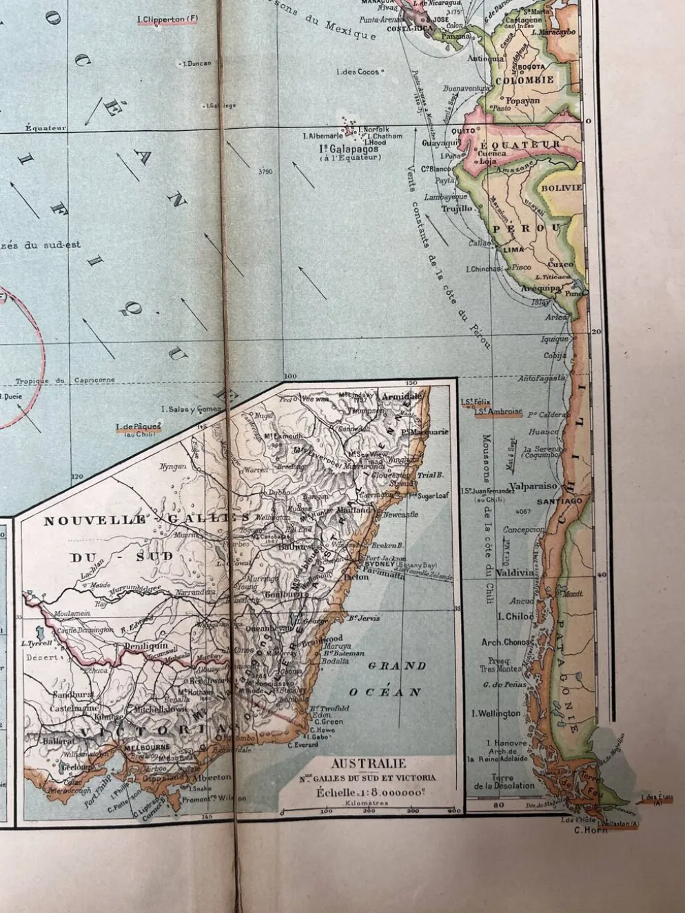 Carte ancienne Océanie 69x48cm